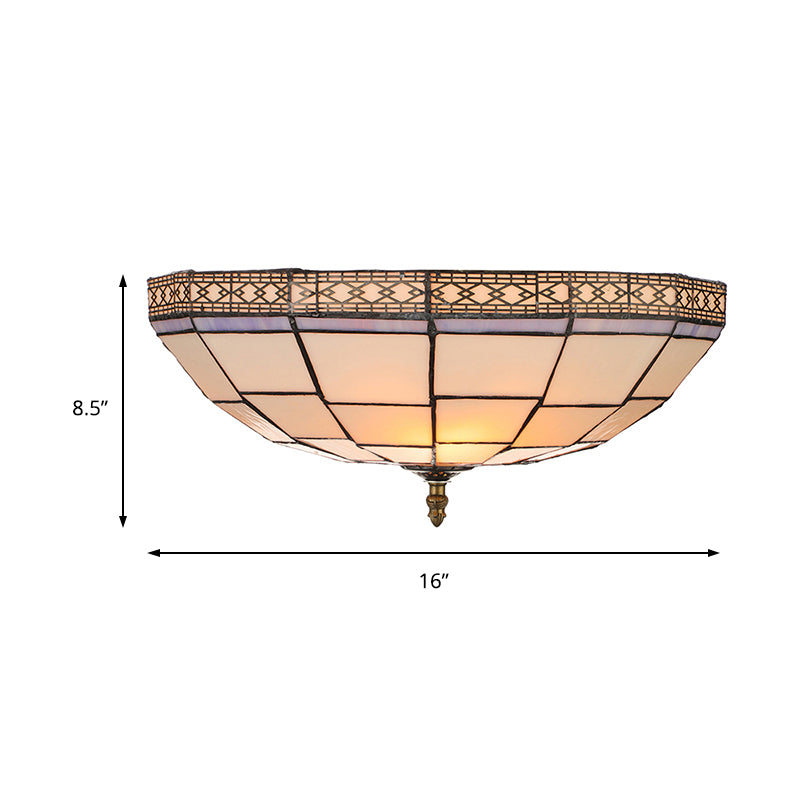 Bol Flush Ceiling Light 8 "/8.5" /10 " Hauteur Stained Glass 3 Lights Traditional Flush Lighting in Beige for Living Room