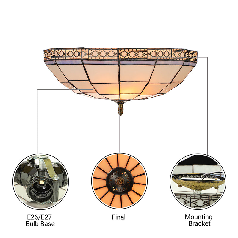 Bol Flush Ceiling Light 8 "/8.5" /10 " Hauteur Stained Glass 3 Lights Traditional Flush Lighting in Beige for Living Room