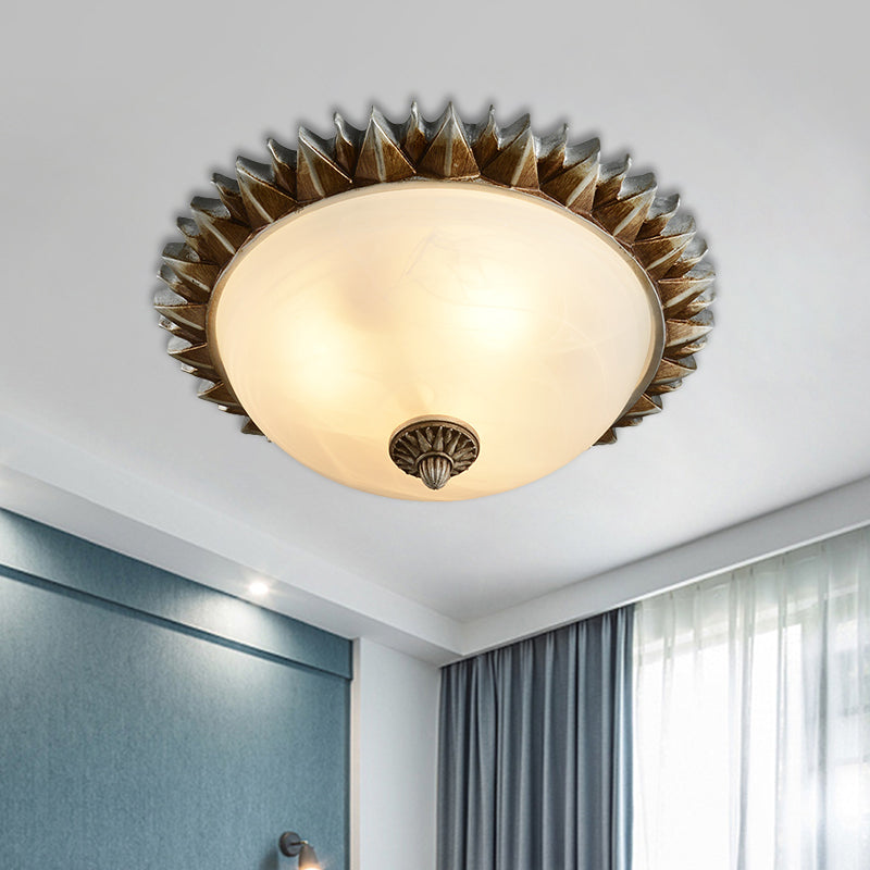 Plafonnier encastré à 3 lumières en verre opalin de style rétro en forme de soleil en rouille pour chambre à coucher