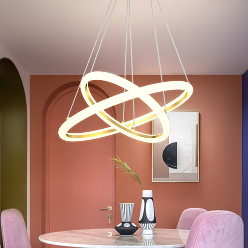 Moderne dubbele ring kroonluchter metallic eetkamer led suspensie verlichting in goud, warm/wit licht