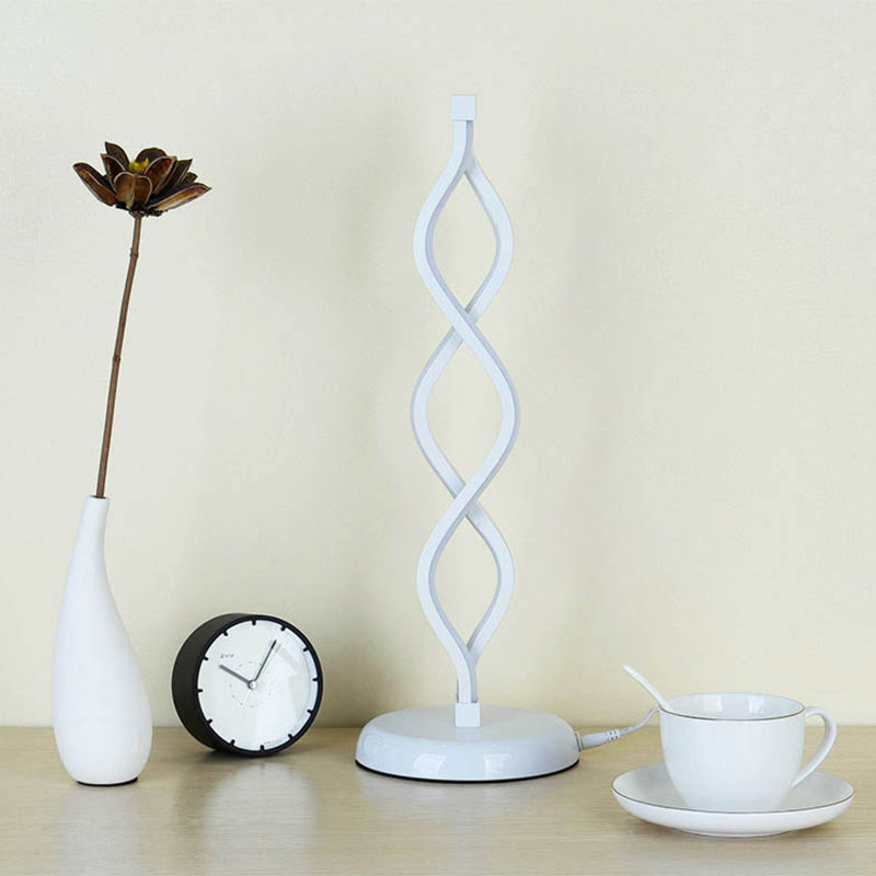 Minimalist LED Nightstand Light White Spiral Table Lamp with Metallic Shade for Bedside