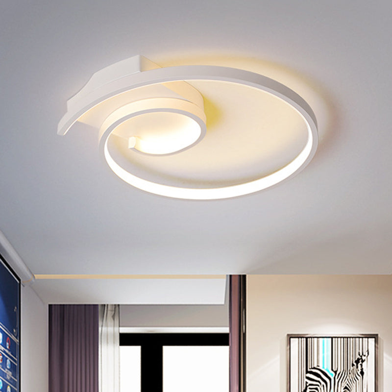 Lámpara empotrada LED rizada, iluminación de techo minimalista de metal blanco/negro con luz blanca/cálida, 16,5"/20,5" de ancho