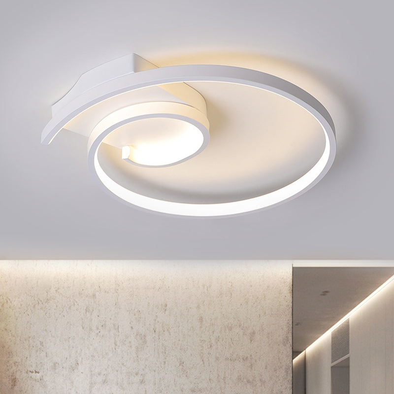 Lámpara empotrada LED rizada, iluminación de techo minimalista de metal blanco/negro con luz blanca/cálida, 16,5"/20,5" de ancho