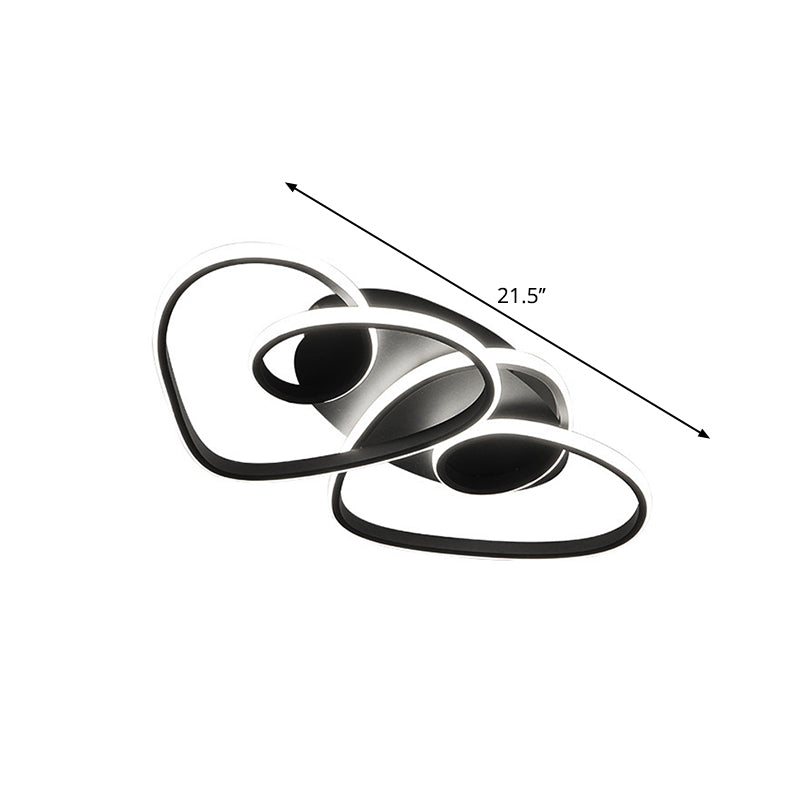 Black Loving Heart Flush Ceiling Light Romantic Modern Metal LED Flush Mount in Warm/White Light