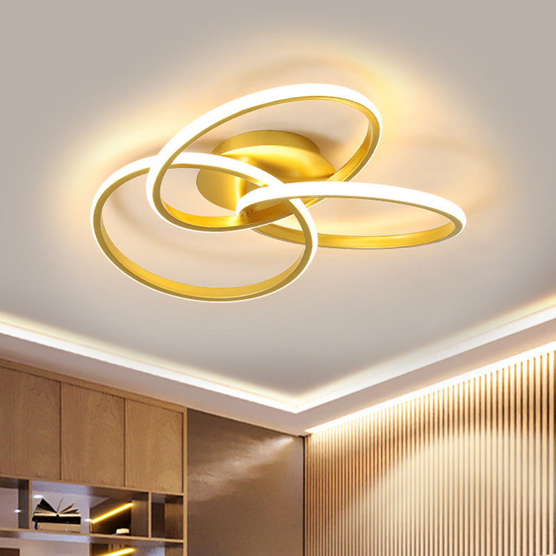 Plafonnier LED moderne à anneaux métalliques imbriqués, noir/or, lumière chaude/blanche, 16,5"/20,5" de largeur