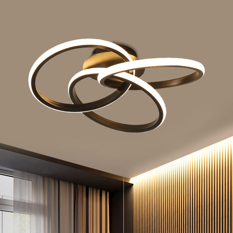 Plafonnier LED moderne à anneaux métalliques imbriqués, noir/or, lumière chaude/blanche, 16,5"/20,5" de largeur