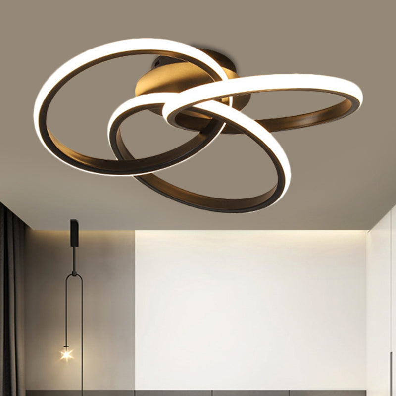 Plafonnier LED moderne à anneaux métalliques imbriqués, noir/or, lumière chaude/blanche, 16,5"/20,5" de largeur