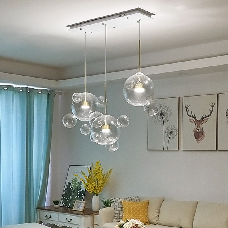 Modernist 3 Lights Down Lighting White Molecule-Shape Multi Pendant with Clear Glass Shade