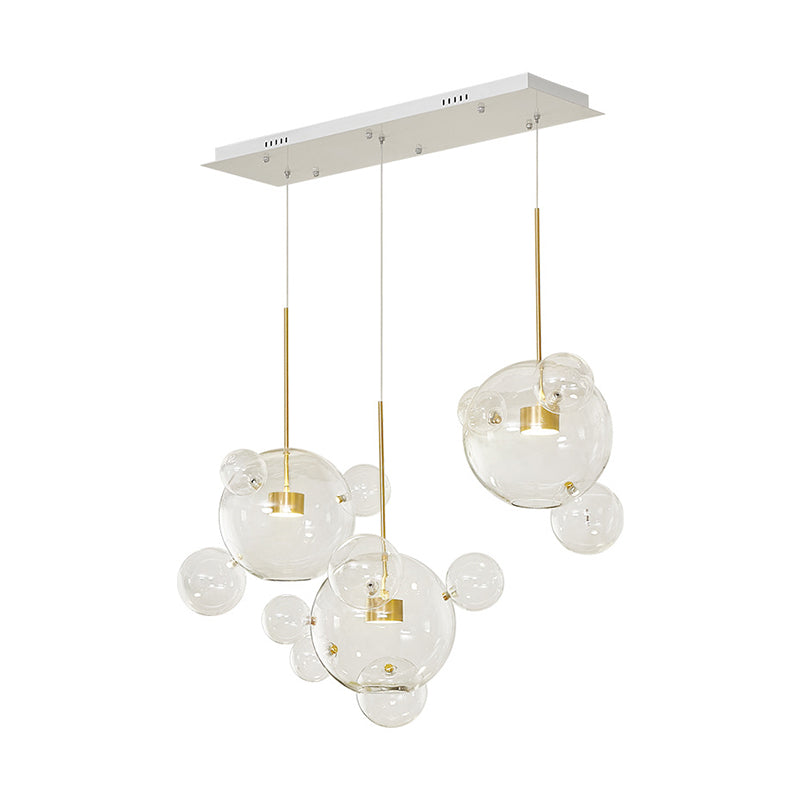 Modernist 3 Lights Down Lighting White Molecule-Shape Multi Pendant with Clear Glass Shade