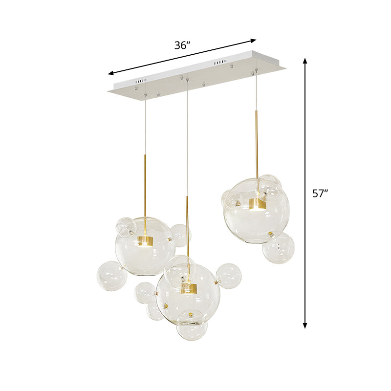 Modernist 3 Lights Down Lighting White Molecule-Shape Multi Pendant with Clear Glass Shade