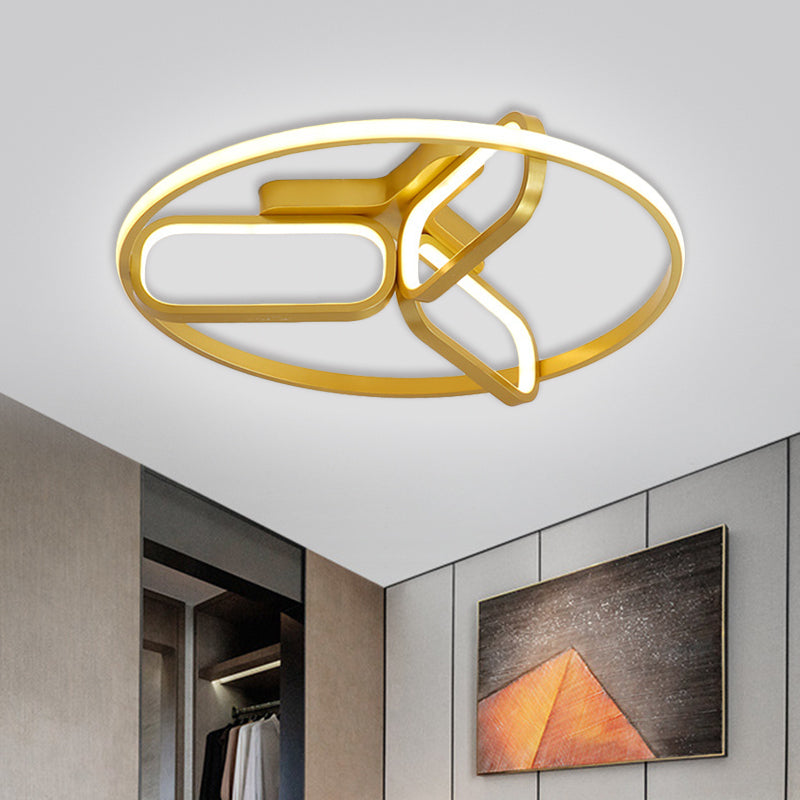 Modernist LED Ceiling Lamp Black/White/Gold Oval and Circle Flush Mount Lighting with Metallic Shade in Warm/White Light