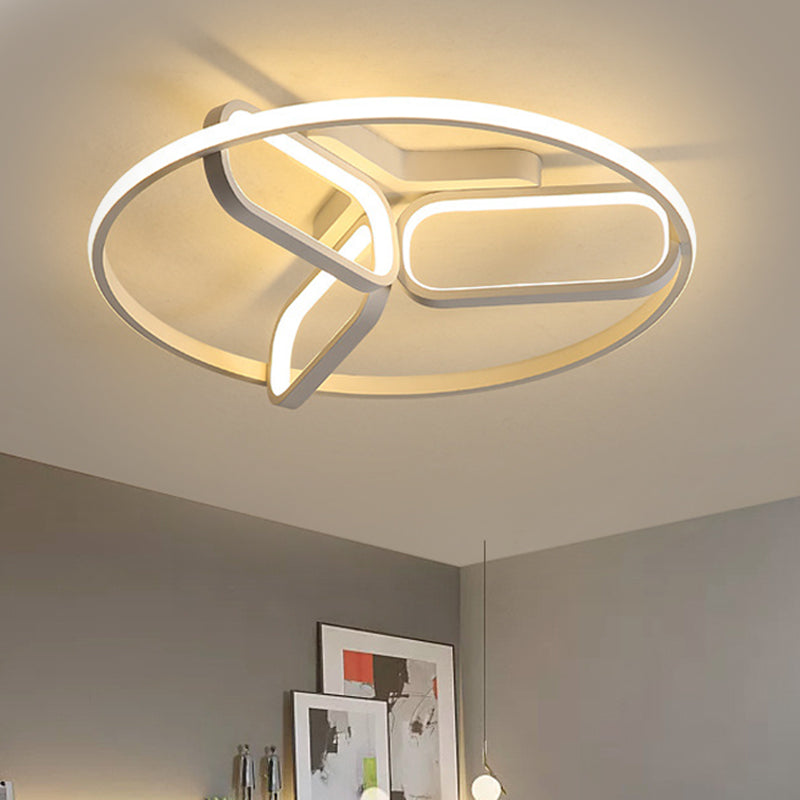 Modernist LED Ceiling Lamp Black/White/Gold Oval and Circle Flush Mount Lighting with Metallic Shade in Warm/White Light