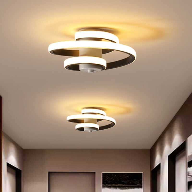 Spiral Metallic Ceiling Flush Simple Style Black/White LED Flush Mount Lamp in Warm/White Light for Corridor