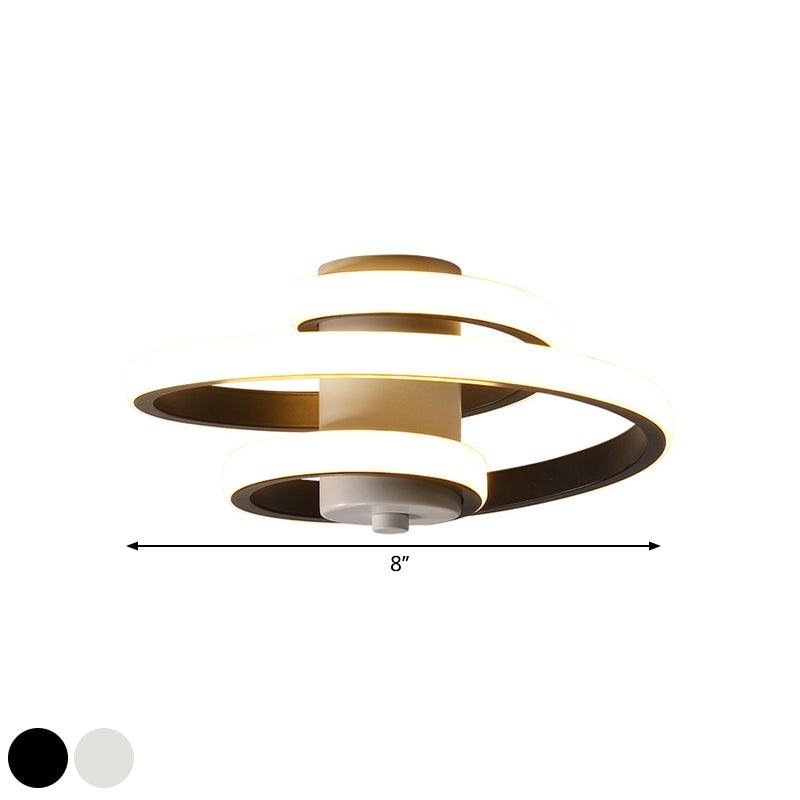 Spiral Metallic Ceiling Flush Simple Style Black/White LED Flush Mount Lamp in Warm/White Light for Corridor