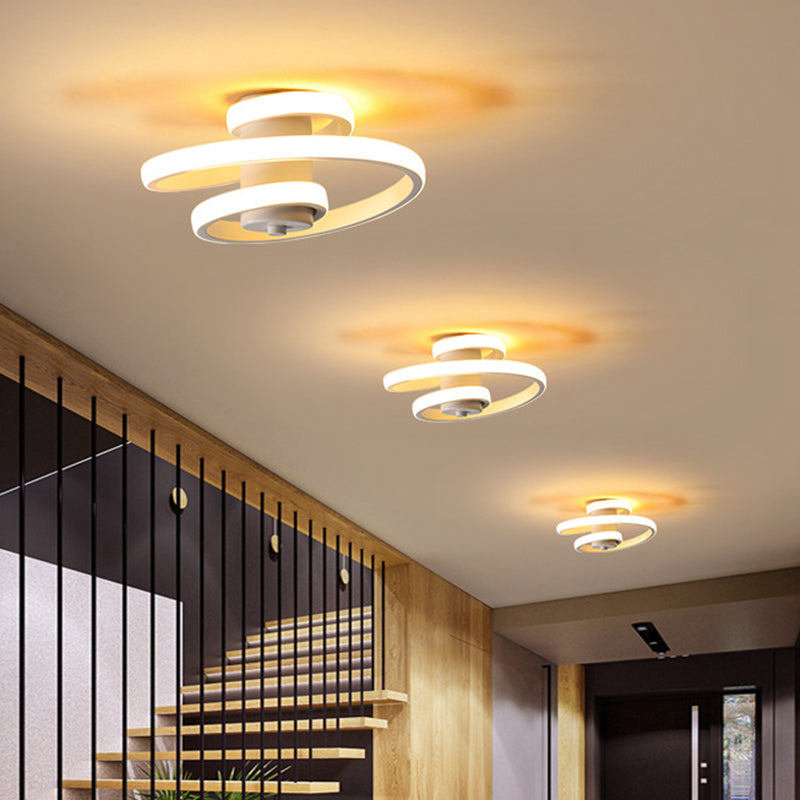 Spiral Metallic Ceiling Flush Simple Style Black/White LED Flush Mount Lamp in Warm/White Light for Corridor