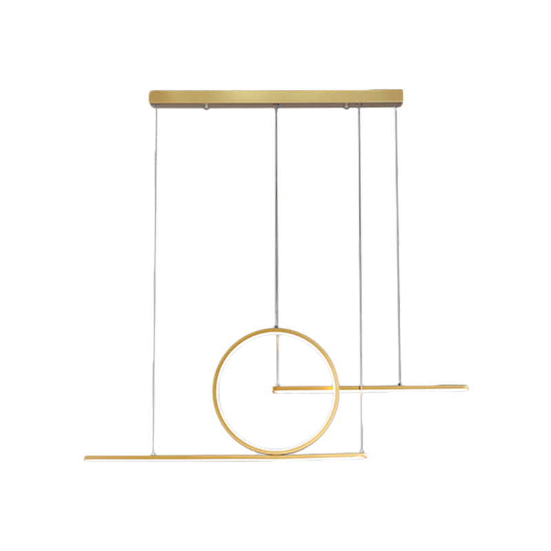 LED Restaurant Island Lamp Modernism Black/Gold Drop Pendant with Circle and Linear Metal Shade in Warm/White Light