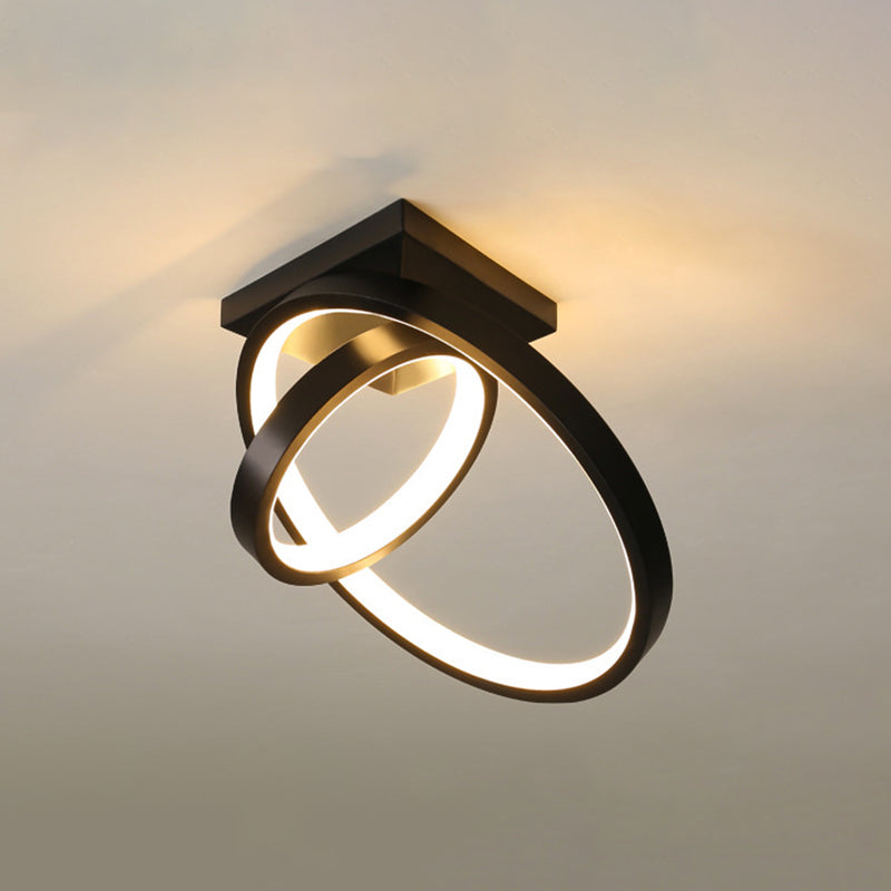 Dual Rings Balcony Massimale Montaggio Lampada Metallo Minimalismo LED Flush Light in Warm / White Light, Nero / Bianco