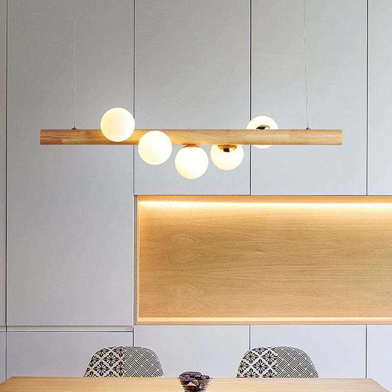 Stick Pendant Light Kit Modernism Wood 5 Heads Dining Room Island Lighting Ideas in Beige