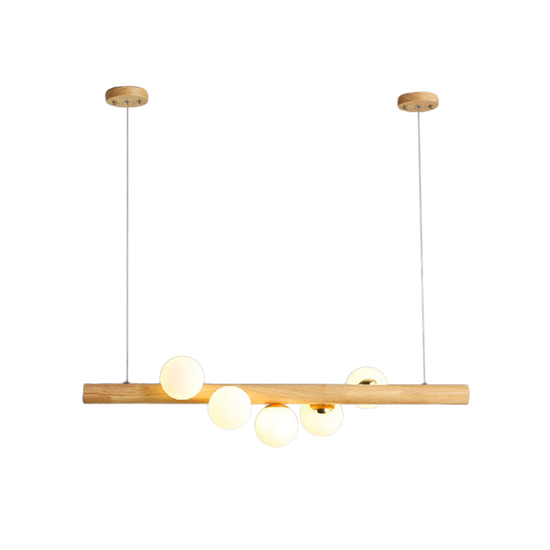 Stick Pendant Light Kit Modernism Wood 5 Heads Dining Room Island Lighting Ideas in Beige