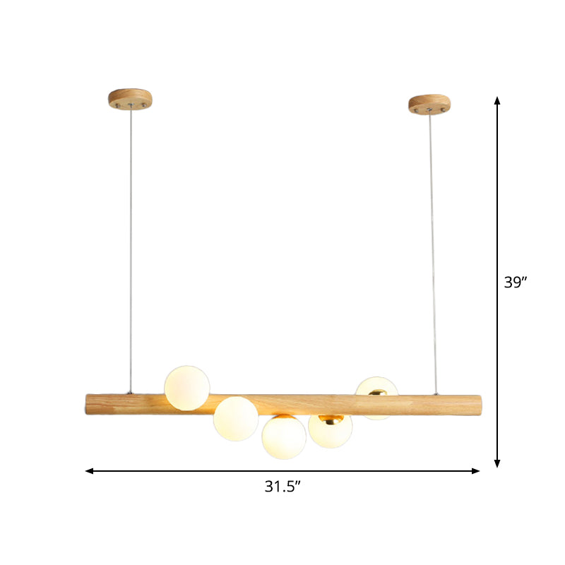 Stick Pendant Light Kit Modernism Wood 5 Heads Dining Room Island Lighting Ideas in Beige