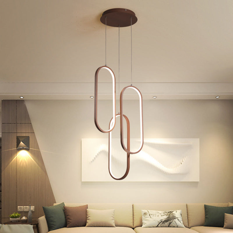 Metallic ovaal frame multi hanger eenvoudige stijl LED -verlichting in bruin, warm/wit licht