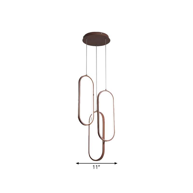 Metallic ovaal frame multi hanger eenvoudige stijl LED -verlichting in bruin, warm/wit licht