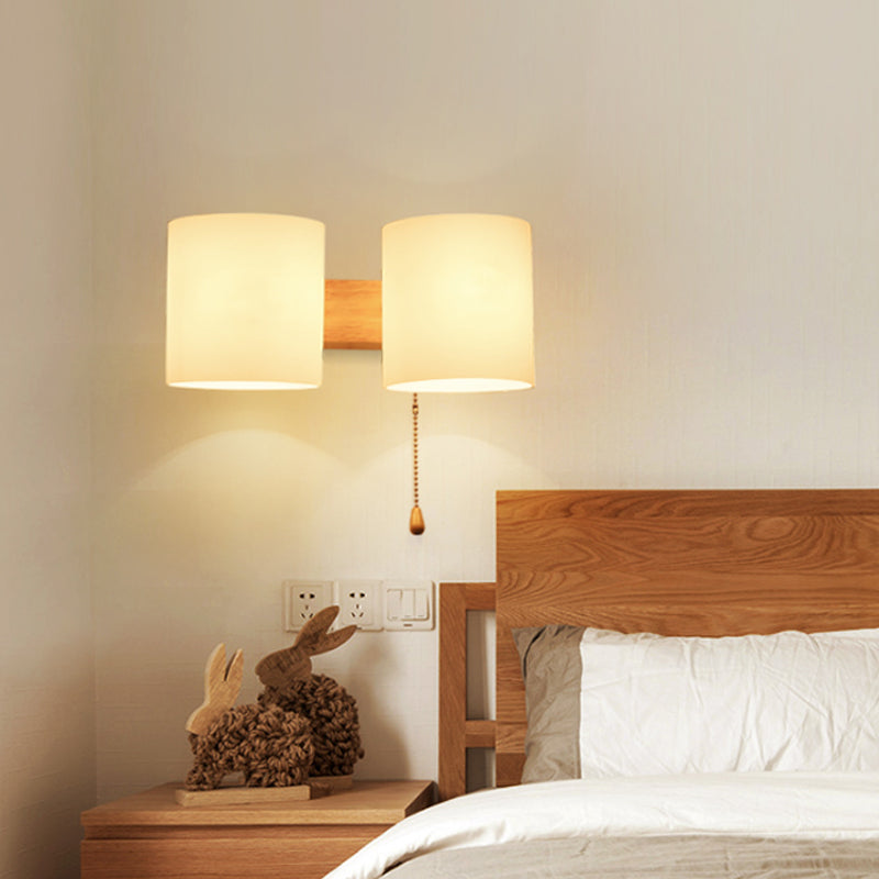 Lampe à support mural en verre opaline 2 LIGLES Idées d'éclairage mural beige avec chaîne de traction