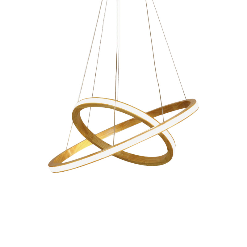 Wood Rings Hanging Chandelier Minimalism LED Ceiling Pendant Light in Beige, 21"/25" Width