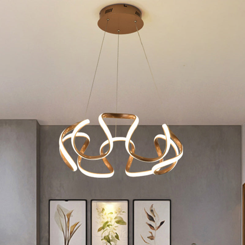 Curvy Circle Pendant Lighting Modernist Metallic LED Brown Chandelier Pendant Light