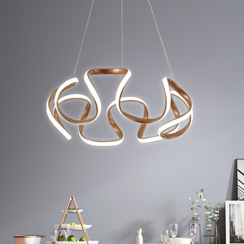 Curvy Circle Pendant Lighting Modernist Metallic LED Brown Chandelier Pendant Light