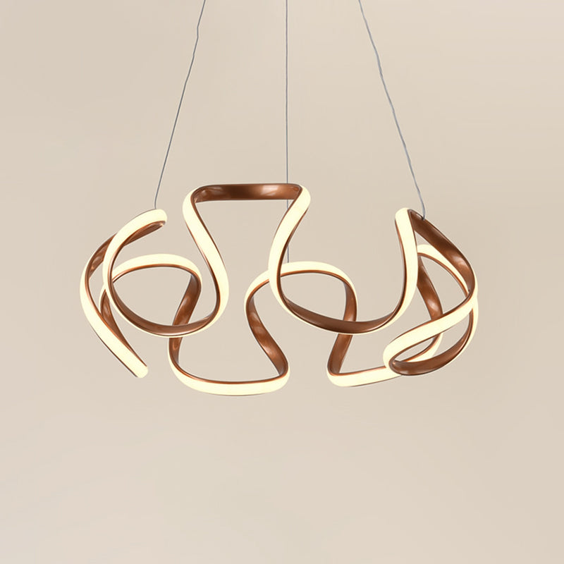 Curvy Circle Pendant Lighting Modernist Metallic LED Brown Chandelier Pendant Light