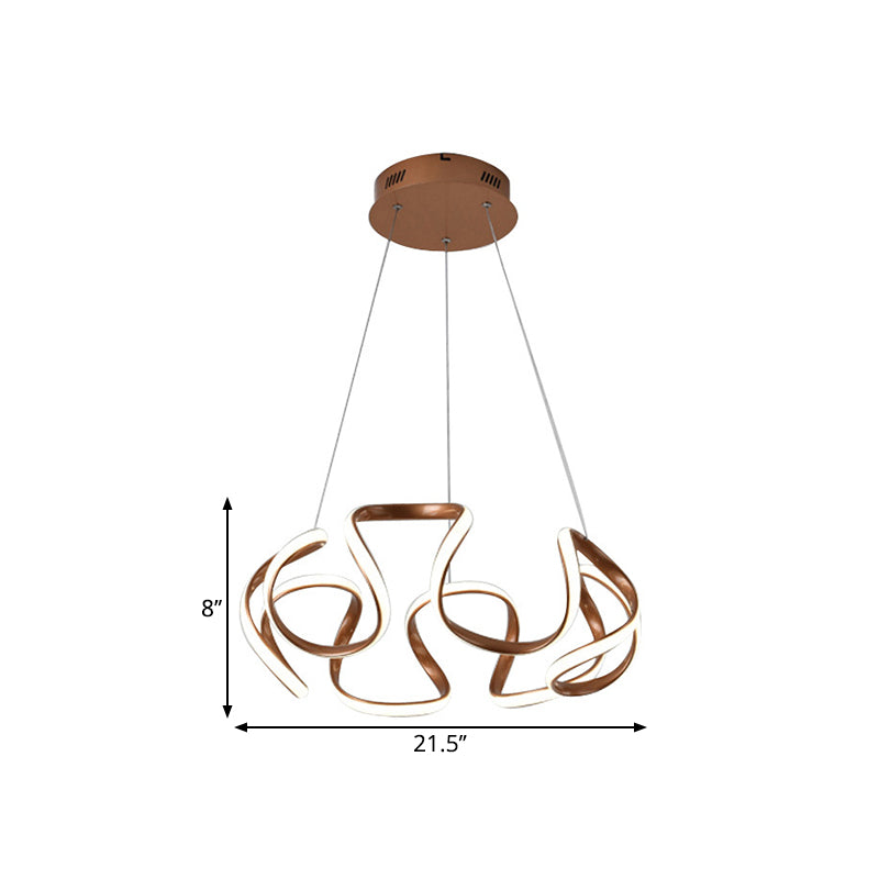 Curvy Circle Pendant Lighting Modernist Metallic LED Brown Chandelier Pendant Light