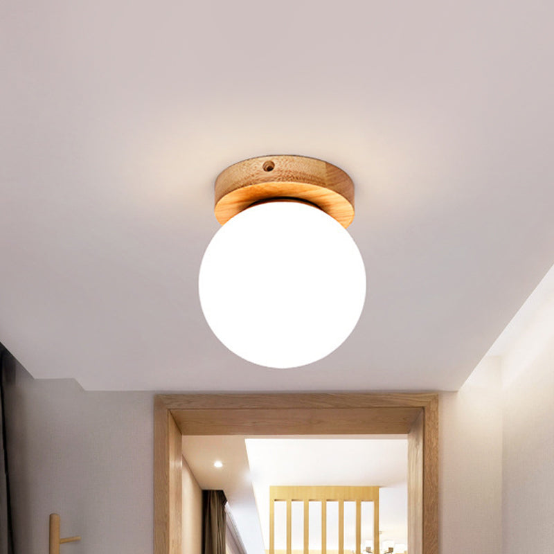 Opal Glass Head/Cubic/Globe Flushmount Simplicity LED Ceiling Fixture with Wood Antler/Square/Round Design in Beige