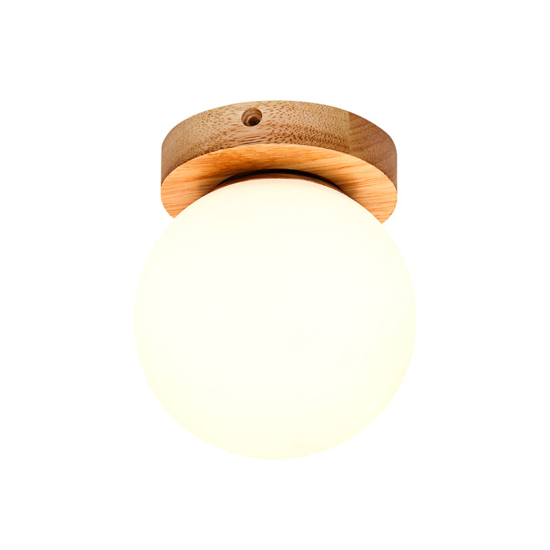 Opal Glass Head/Cubic/Globe Flushmount Simplicity LED Ceiling Fixture with Wood Antler/Square/Round Design in Beige