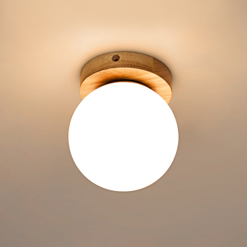 Lampada da soffitto a LED con testa in vetro opale/cubico/globo da incasso con corna di legno/design quadrato/rotondo in beige