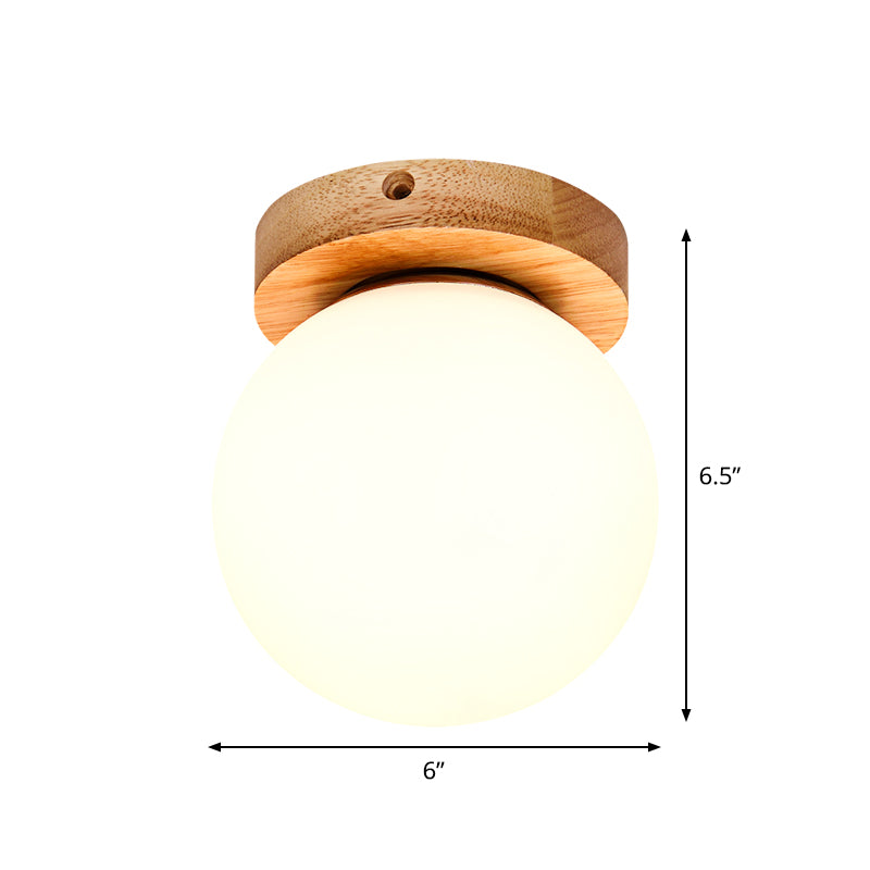Opal Glass Head/Cubic/Globe Flushmount Simplicity LED Ceiling Fixture with Wood Antler/Square/Round Design in Beige