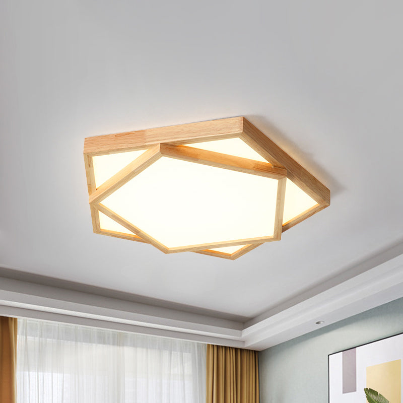 12.5"/16.5"/20.5" W Pentagon Flush Mount Minimalism Wood Living Room LED Ceiling Fixture in Beige, Warm/White Light