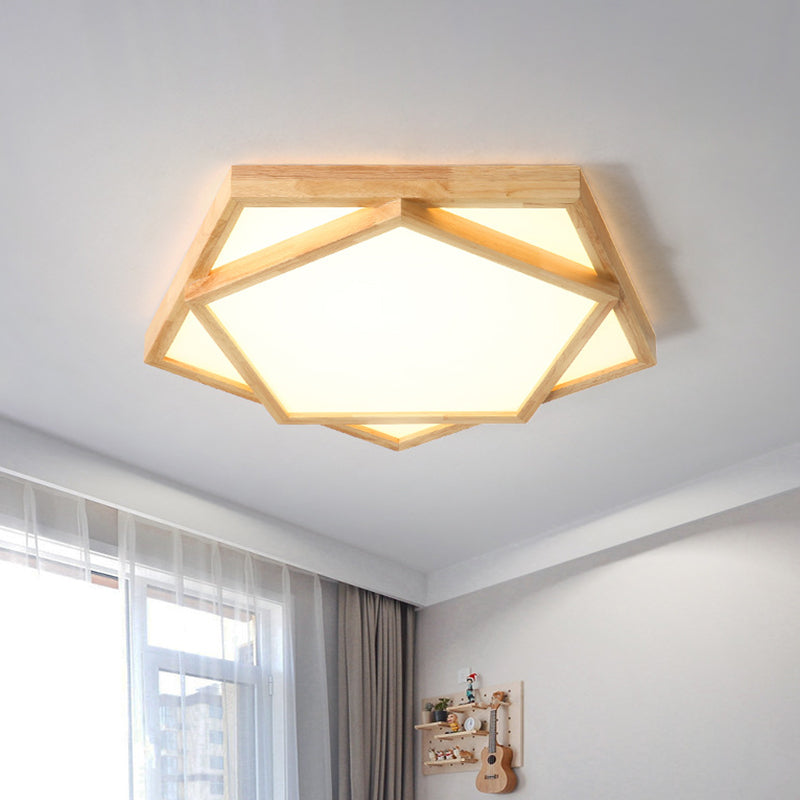 12.5"/16.5"/20.5" W Pentagon Flush Mount Minimalism Wood Living Room LED Ceiling Fixture in Beige, Warm/White Light