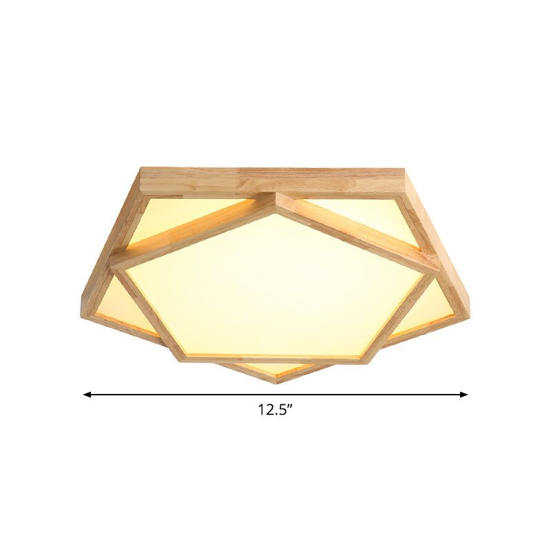 12.5"/16.5"/20.5" W Pentagon Flush Mount Minimalism Wood Living Room LED Ceiling Fixture in Beige, Warm/White Light