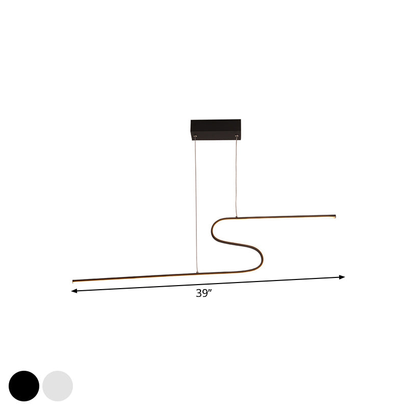 Minimal Z-Shaped Linear Island Light Metallic Dining Room LED Hanging Pendant in Warm/White Light, Black/White