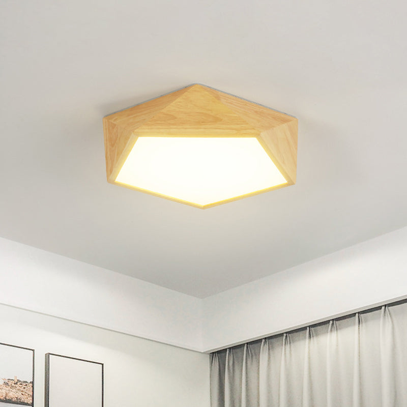 Deckenbeleuchtung mit Holz-Fünfeckrahmen, moderne 16,5"/20,5"/24,5" breite LED-Einbauleuchte in Beige, warmweißes Licht