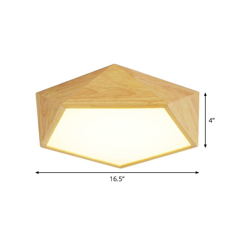 Deckenbeleuchtung mit Holz-Fünfeckrahmen, moderne 16,5"/20,5"/24,5" breite LED-Einbauleuchte in Beige, warmweißes Licht