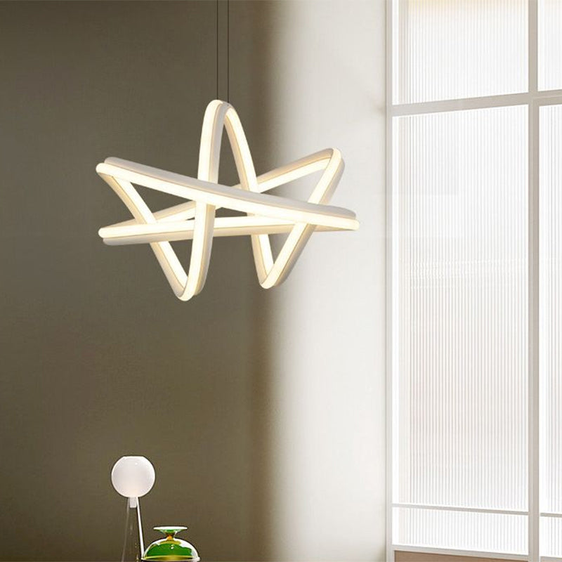 Wit Twisted Linear Hanging Lamp Kit Eenvoudig LED -metalen plafond kroonluchter in warm/wit licht