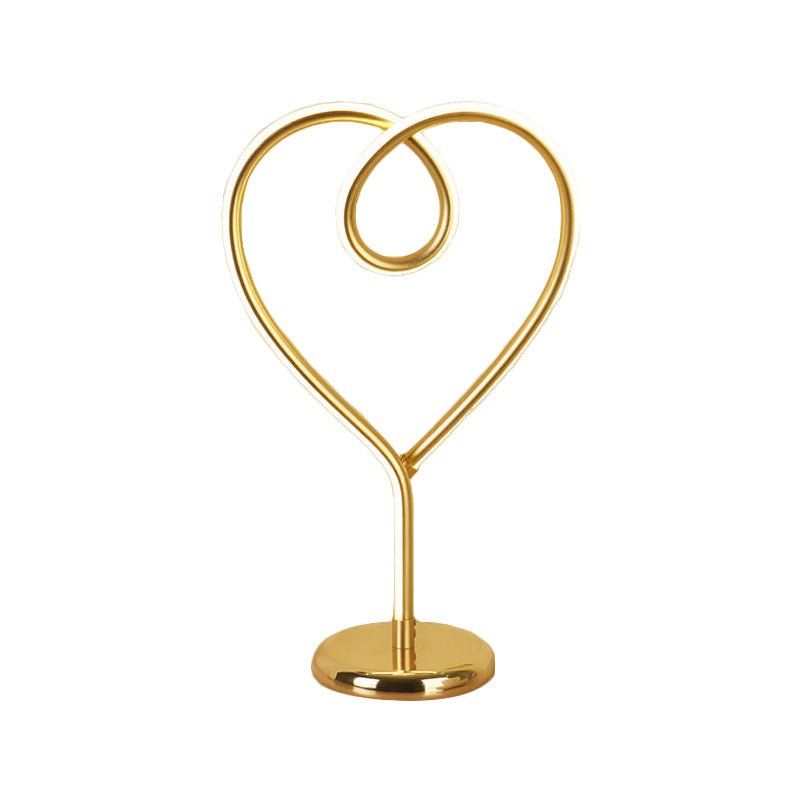 Loving Heart Night Lighting Simple Metal White/Gold LED Desk Lamp with Round Pedestal in Warm/White Light for Bedroom