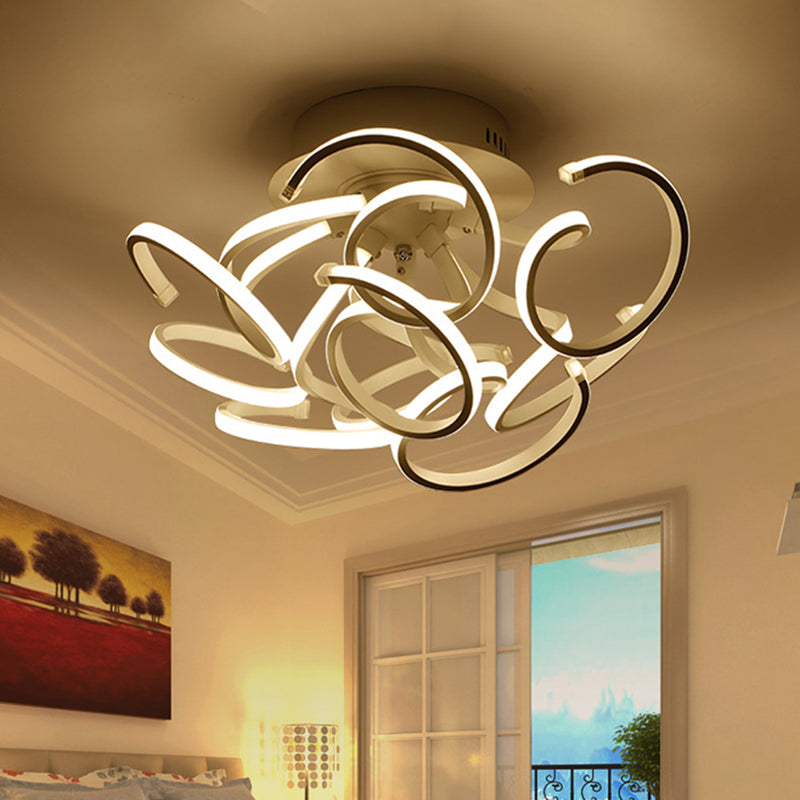 Twisted Strip Semi Flush Ceiling Light Modern Metal 9/12-Light White LED Flushmount in Warm/White/Natural Light