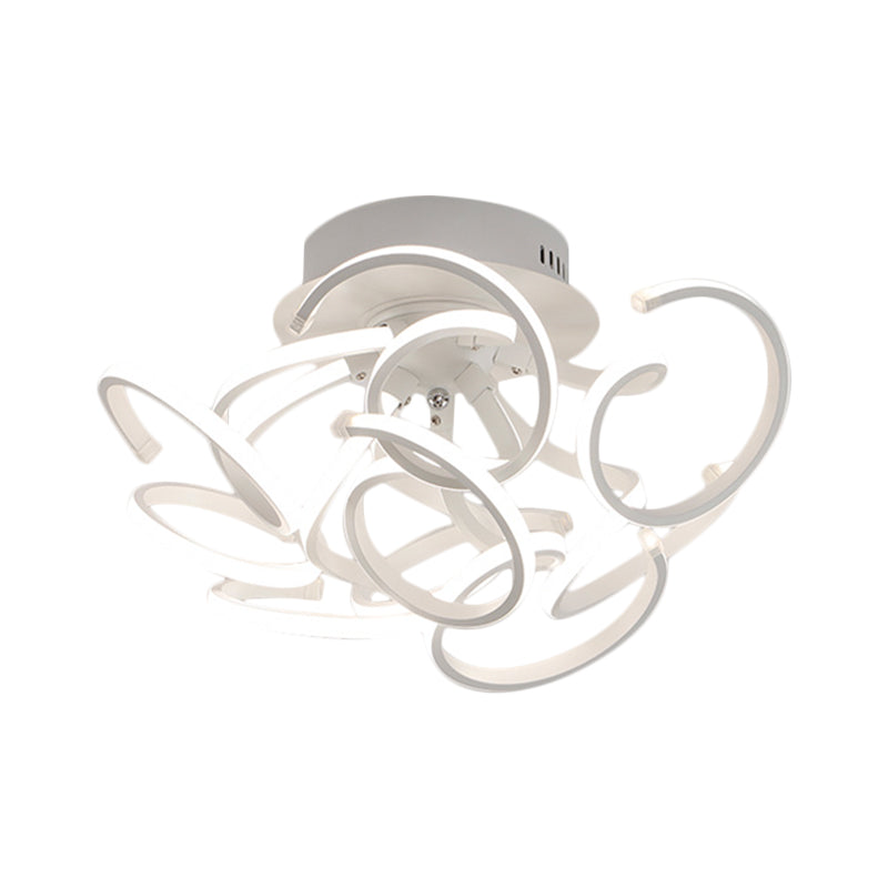 Twisted Strip Semi Flush Ceiling Light Modern Metal 9/12-Light White LED Flushmount in Warm/White/Natural Light