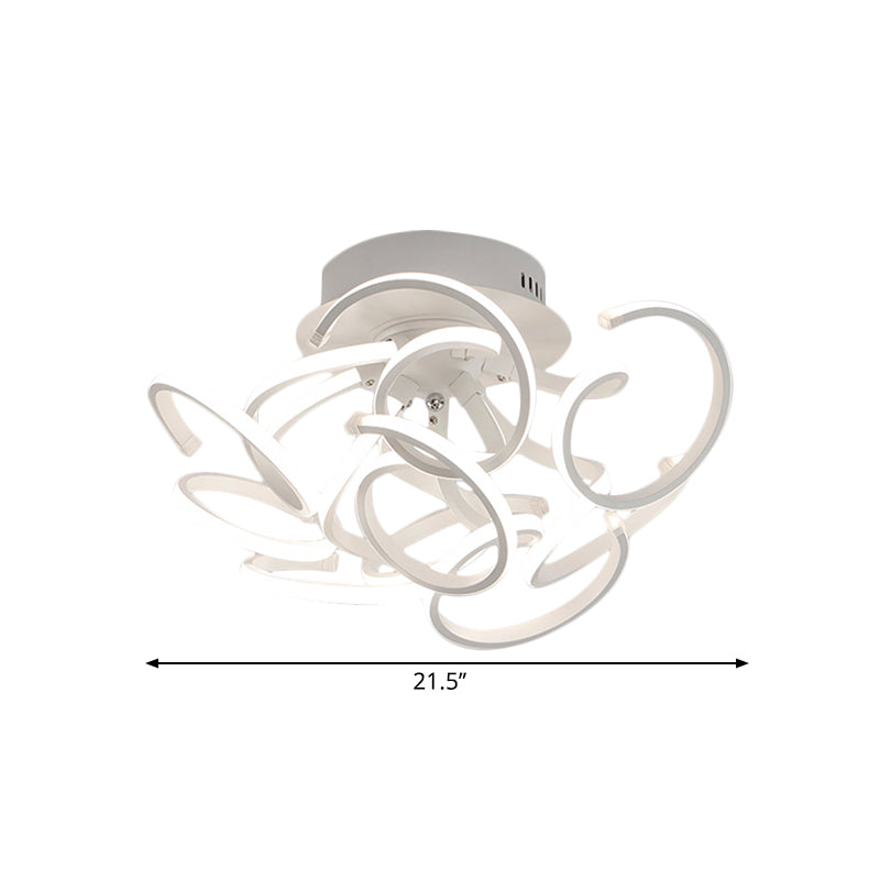 Twisted Strip Semi Flush Ceiling Light Modern Metal 9/12-Light White LED Flushmount in Warm/White/Natural Light