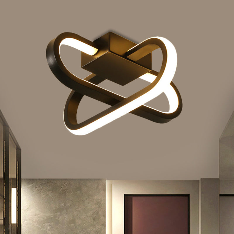 Hotel LED inbouwlamp moderne zwart/witte plafondlamp met gekruiste langwerpige acrylkap in warm/wit licht