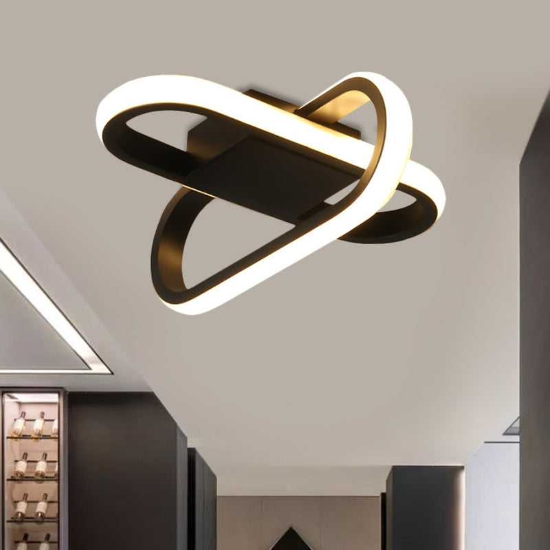 Hotel LED inbouwlamp moderne zwart/witte plafondlamp met gekruiste langwerpige acrylkap in warm/wit licht