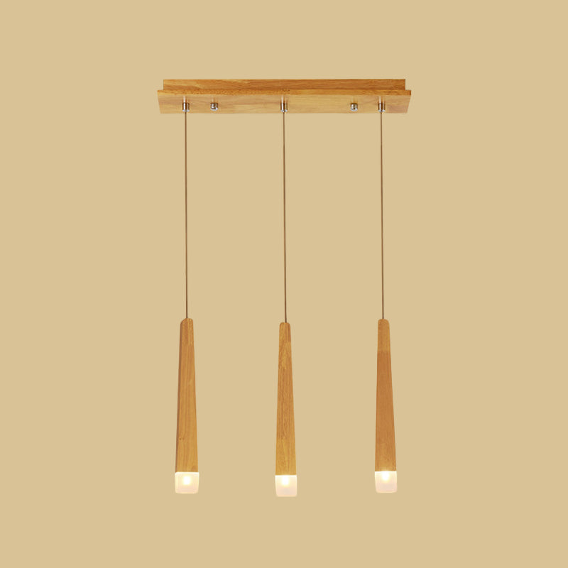 3/5 Heads Dining Room Multi Pendant Minimalist Beige Suspension Light with Square Bar Wood Shade